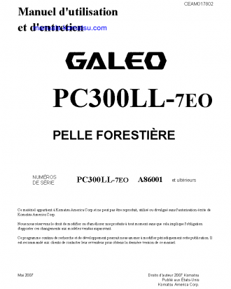 PC300LL-7(USA)-TIER 3 S/N A86001-UP Operation manual (French)
