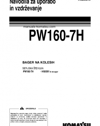PW160-7(DEU) S/N H50051-UP Operation manual (Slovene)