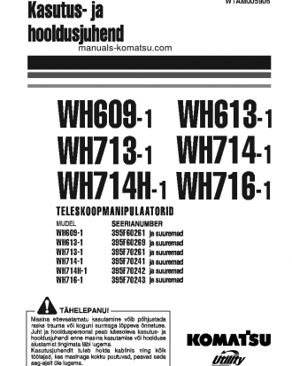 WH609-1(ITA) S/N 395F60261-395F60472 Operation manual (Estonian)