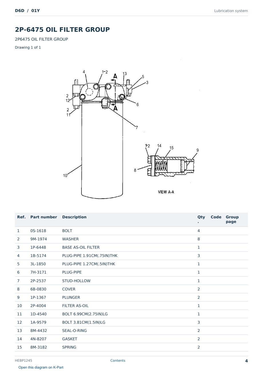 Caterpillar D6D S/N 01Y Partsbook HEBP1245 (English) - sample page 4 of 10 Caterpillar D6D S/N 01Y Partsbook HEBP1245 (English) - sample page 4 of 10