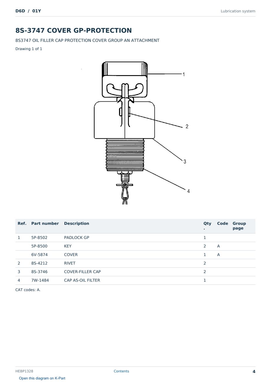 Caterpillar D6D S/N 01Y Partsbook HEBP1328 (English) - sample page 4 of 10 Caterpillar D6D S/N 01Y Partsbook HEBP1328 (English) - sample page 4 of 10