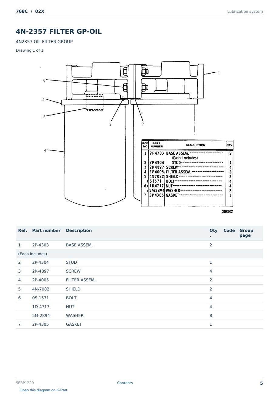 Caterpillar 768C S/N 02X Partsbook SEBP1220 (English) - sample page 5 of 10 Caterpillar 768C S/N 02X Partsbook SEBP1220 (English) - sample page 5 of 10