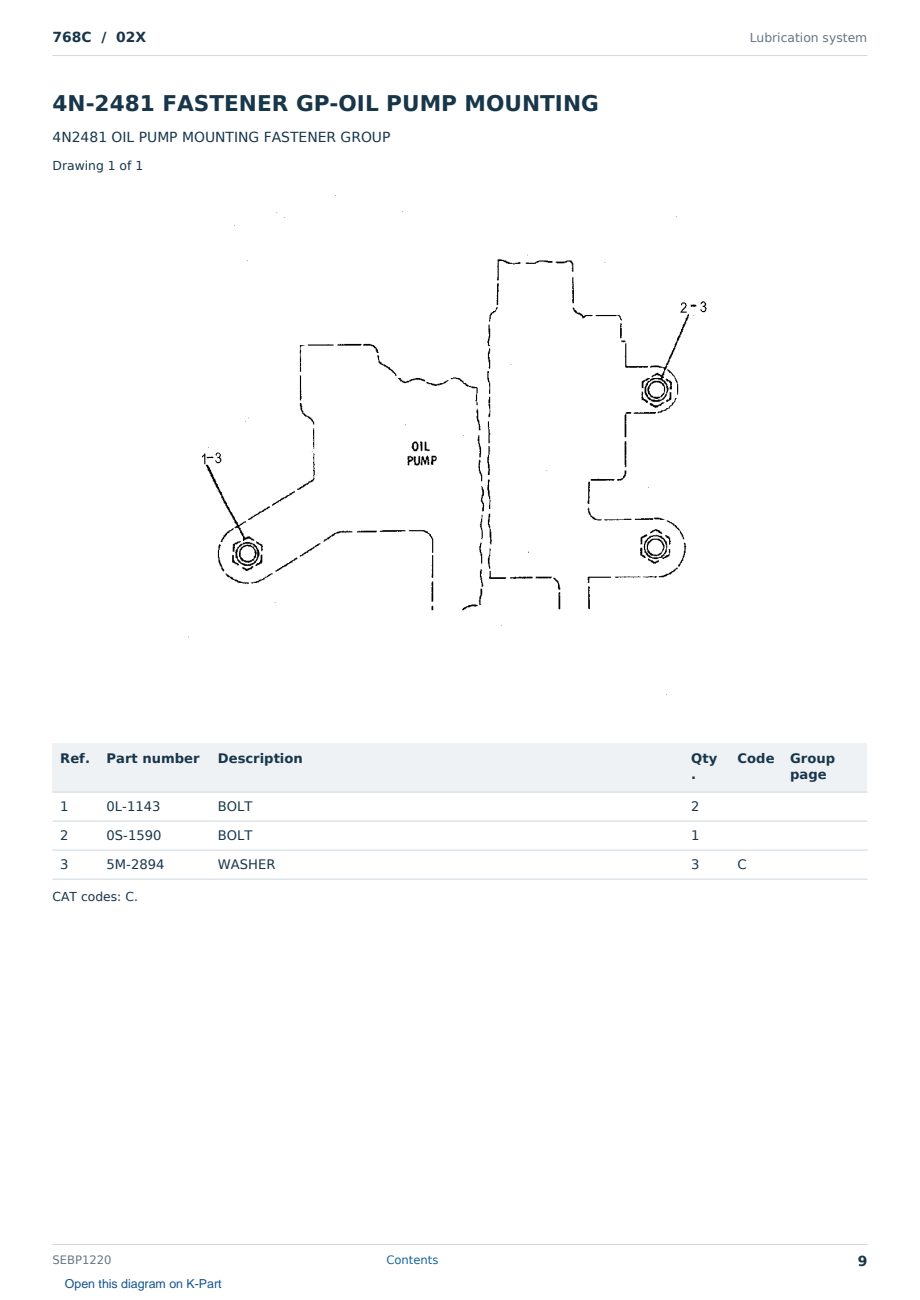 Caterpillar 768C S/N 02X Partsbook SEBP1220 (English) - sample page 9 of 10 Caterpillar 768C S/N 02X Partsbook SEBP1220 (English) - sample page 9 of 10