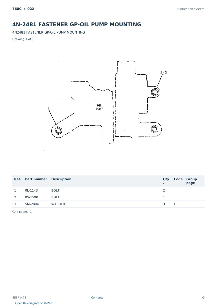Caterpillar 768C S/N 02X Partsbook SEBP1473 (English) - sample page 9 of 10 Caterpillar 768C S/N 02X Partsbook SEBP1473 (English) - sample page 9 of 10