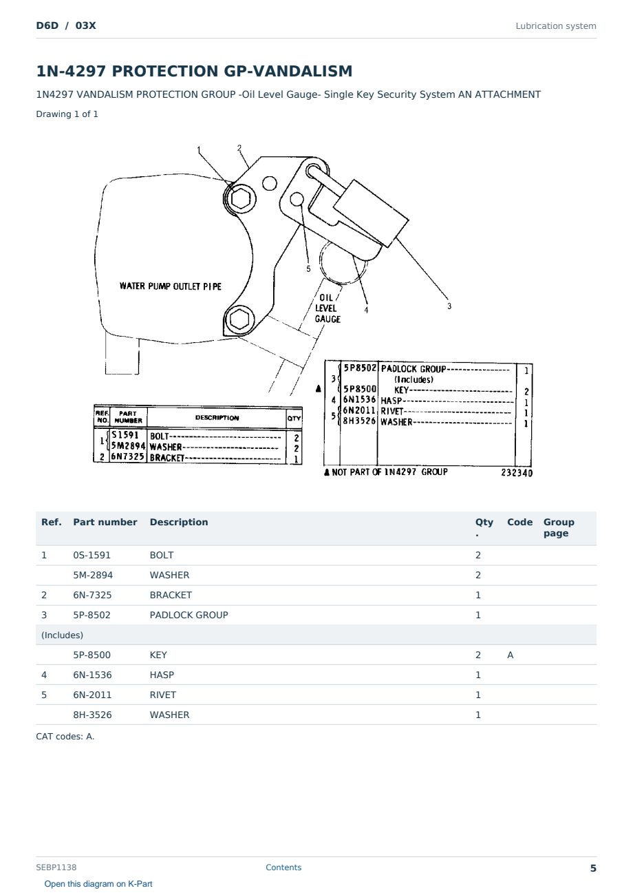 Caterpillar D6D S/N 03X Partsbook SEBP1138 (English) - sample page 5 of 10 Caterpillar D6D S/N 03X Partsbook SEBP1138 (English) - sample page 5 of 10