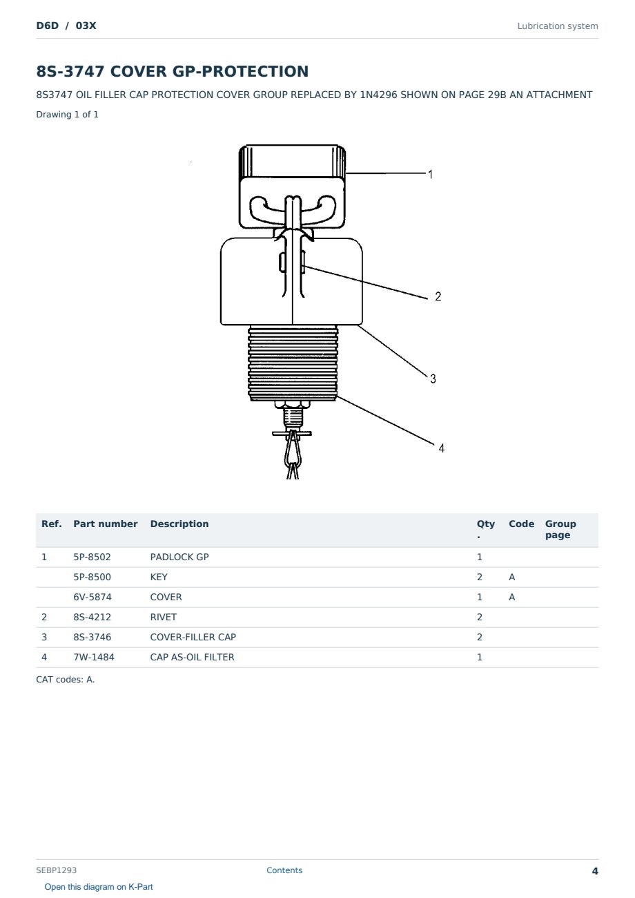 Caterpillar D6D S/N 03X Partsbook SEBP1293 (English) - sample page 4 of 10 Caterpillar D6D S/N 03X Partsbook SEBP1293 (English) - sample page 4 of 10
