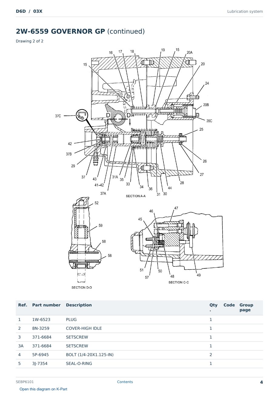 Caterpillar D6D S/N 03X Partsbook SEBP6101 (English) - sample page 4 of 10 Caterpillar D6D S/N 03X Partsbook SEBP6101 (English) - sample page 4 of 10