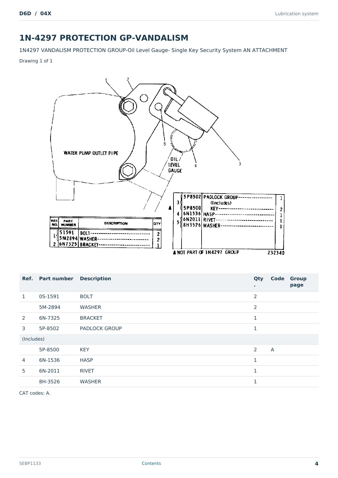 Caterpillar D6D S/N 04X Partsbook SEBP1133 (English) - sample page 4 of 10 Caterpillar D6D S/N 04X Partsbook SEBP1133 (English) - sample page 4 of 10