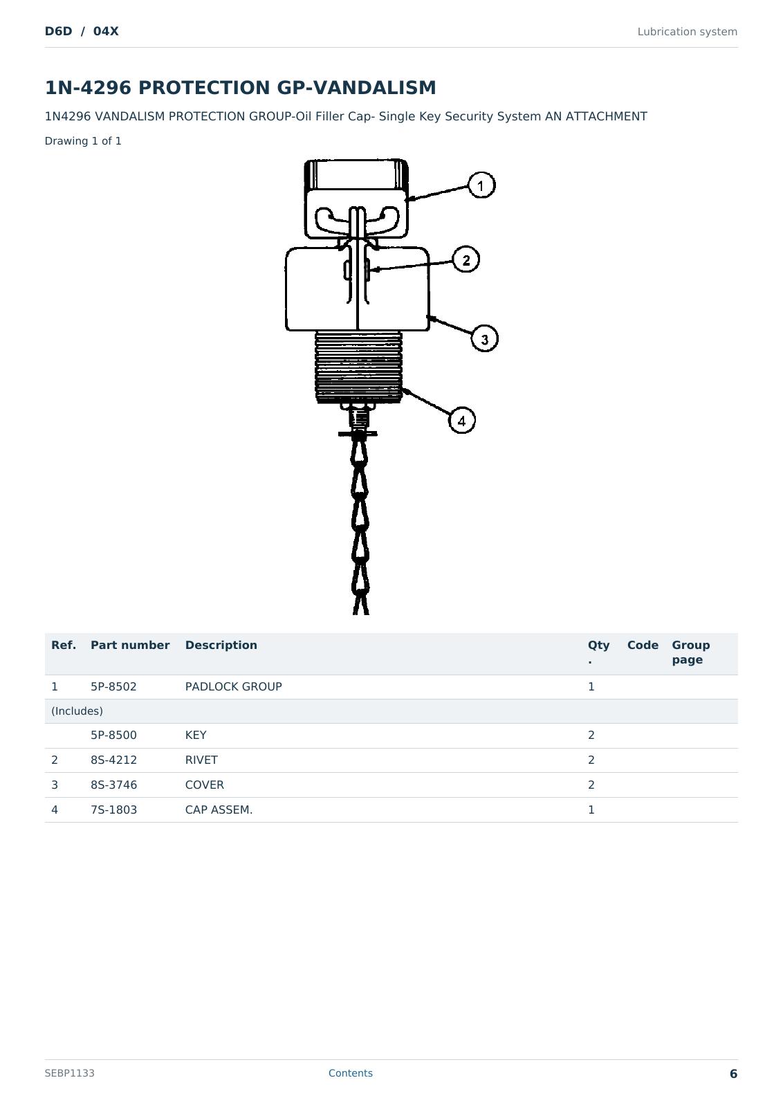 Caterpillar D6D S/N 04X Partsbook SEBP1133 (English) - sample page 6 of 10 Caterpillar D6D S/N 04X Partsbook SEBP1133 (English) - sample page 6 of 10