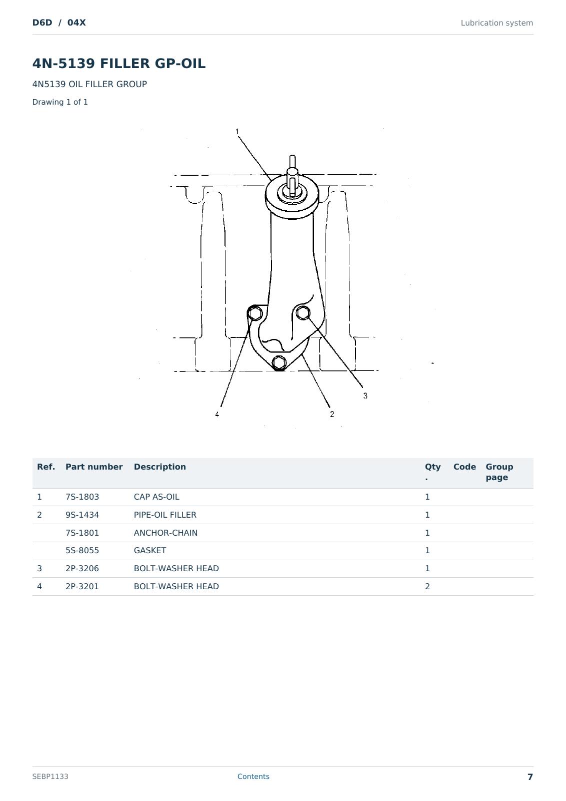 Caterpillar D6D S/N 04X Partsbook SEBP1133 (English) - sample page 7 of 10 Caterpillar D6D S/N 04X Partsbook SEBP1133 (English) - sample page 7 of 10