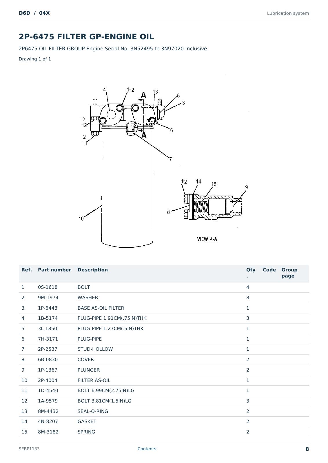 Caterpillar D6D S/N 04X Partsbook SEBP1133 (English) - sample page 8 of 10 Caterpillar D6D S/N 04X Partsbook SEBP1133 (English) - sample page 8 of 10