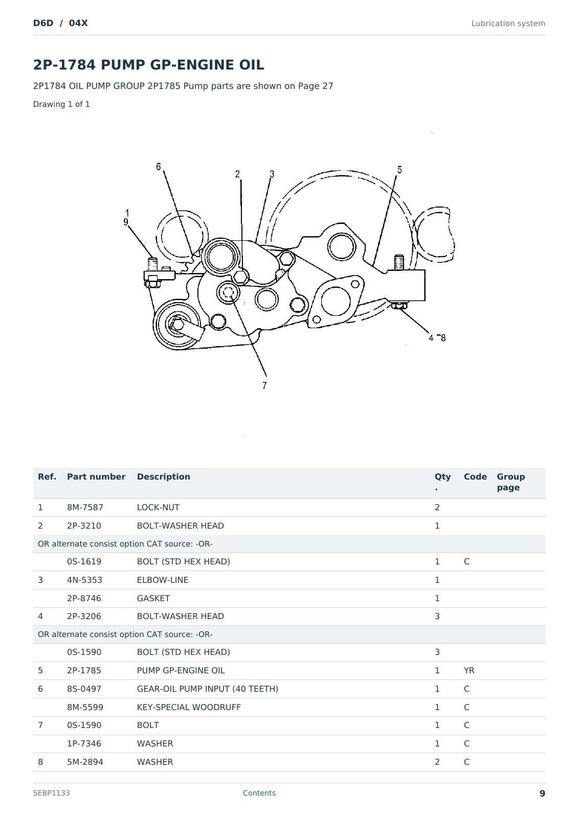 Caterpillar D6D S/N 04X Partsbook SEBP1133 (English) - sample page 9 of 10 Caterpillar D6D S/N 04X Partsbook SEBP1133 (English) - sample page 9 of 10