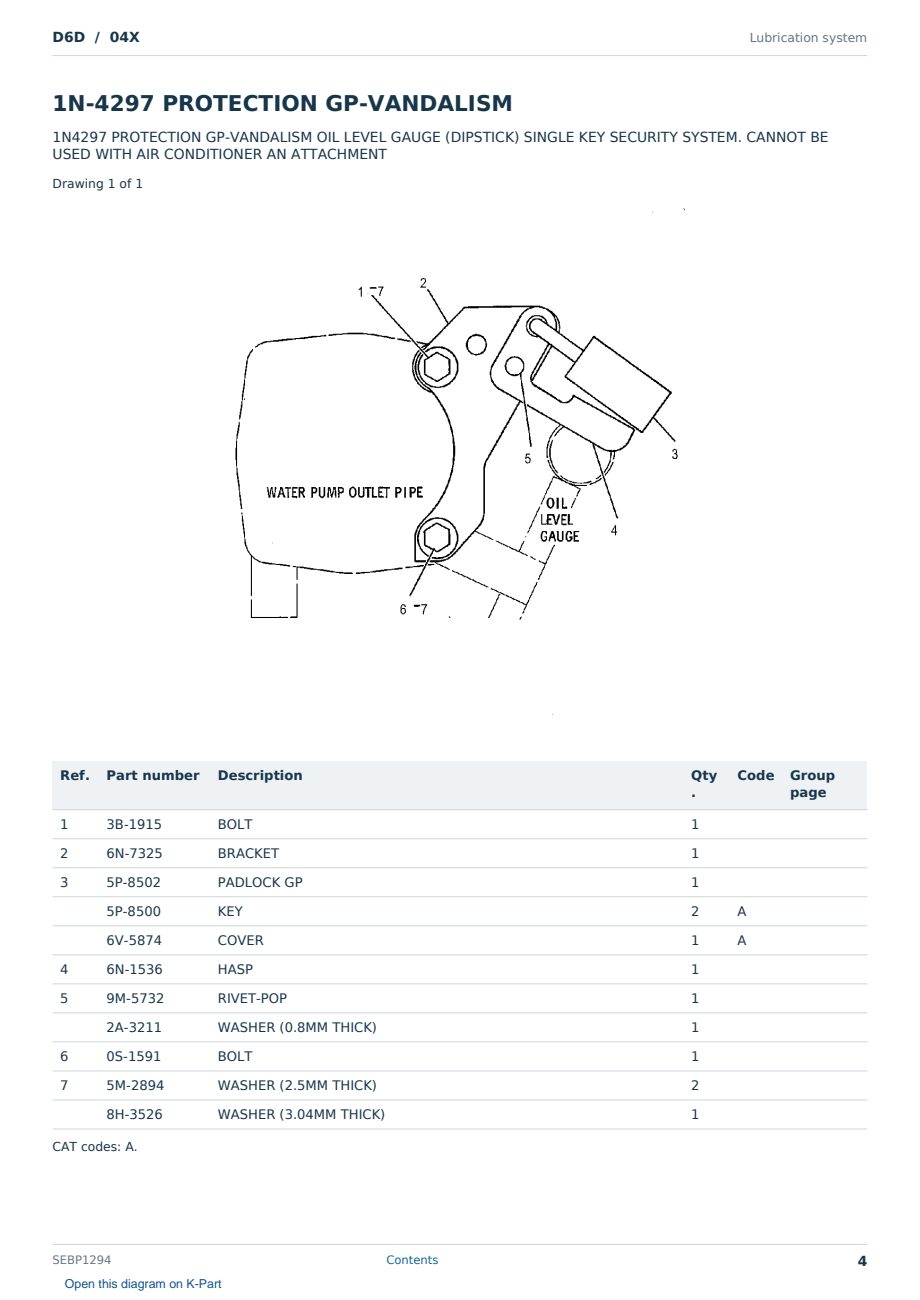 Caterpillar D6D S/N 04X Partsbook SEBP1294 (English) - sample page 4 of 10 Caterpillar D6D S/N 04X Partsbook SEBP1294 (English) - sample page 4 of 10