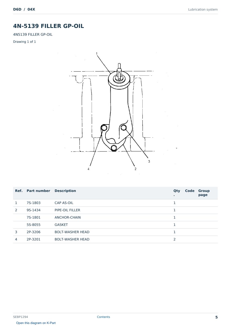 Caterpillar D6D S/N 04X Partsbook SEBP1294 (English) - sample page 5 of 10 Caterpillar D6D S/N 04X Partsbook SEBP1294 (English) - sample page 5 of 10