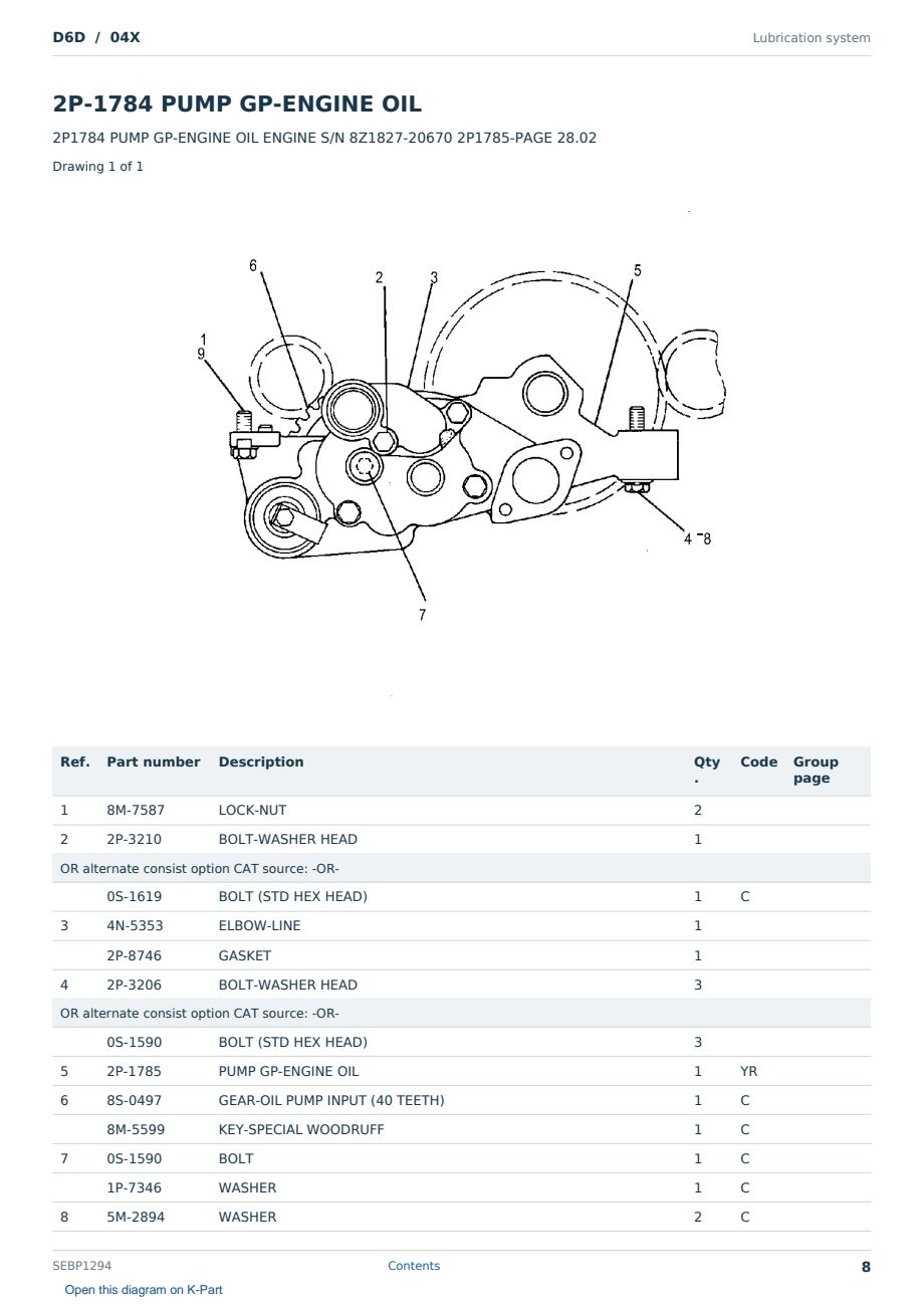 Caterpillar D6D S/N 04X Partsbook SEBP1294 (English) - sample page 8 of 10 Caterpillar D6D S/N 04X Partsbook SEBP1294 (English) - sample page 8 of 10