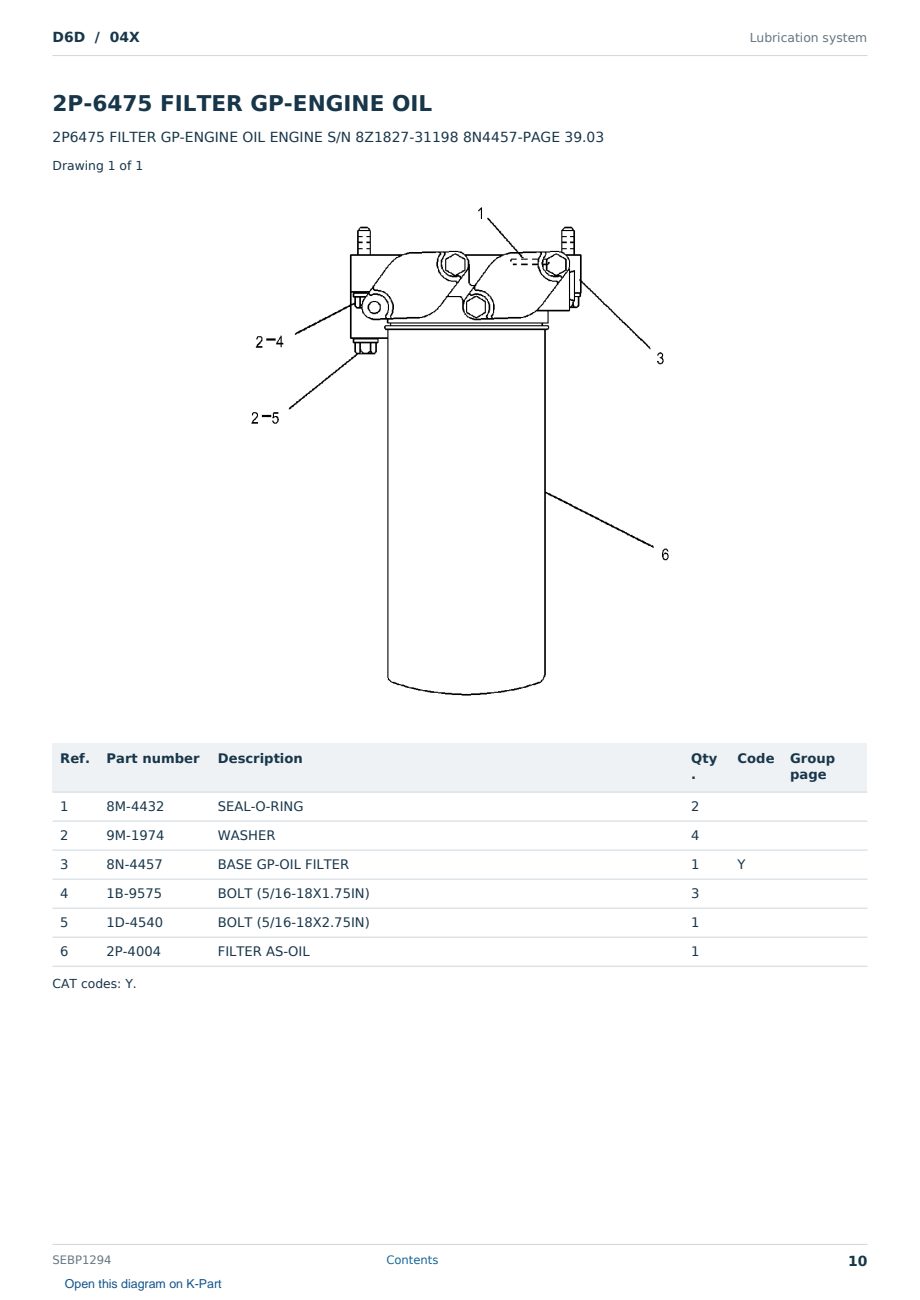 Caterpillar D6D S/N 04X Partsbook SEBP1294 (English) - sample page 10 of 10 Caterpillar D6D S/N 04X Partsbook SEBP1294 (English) - sample page 10 of 10