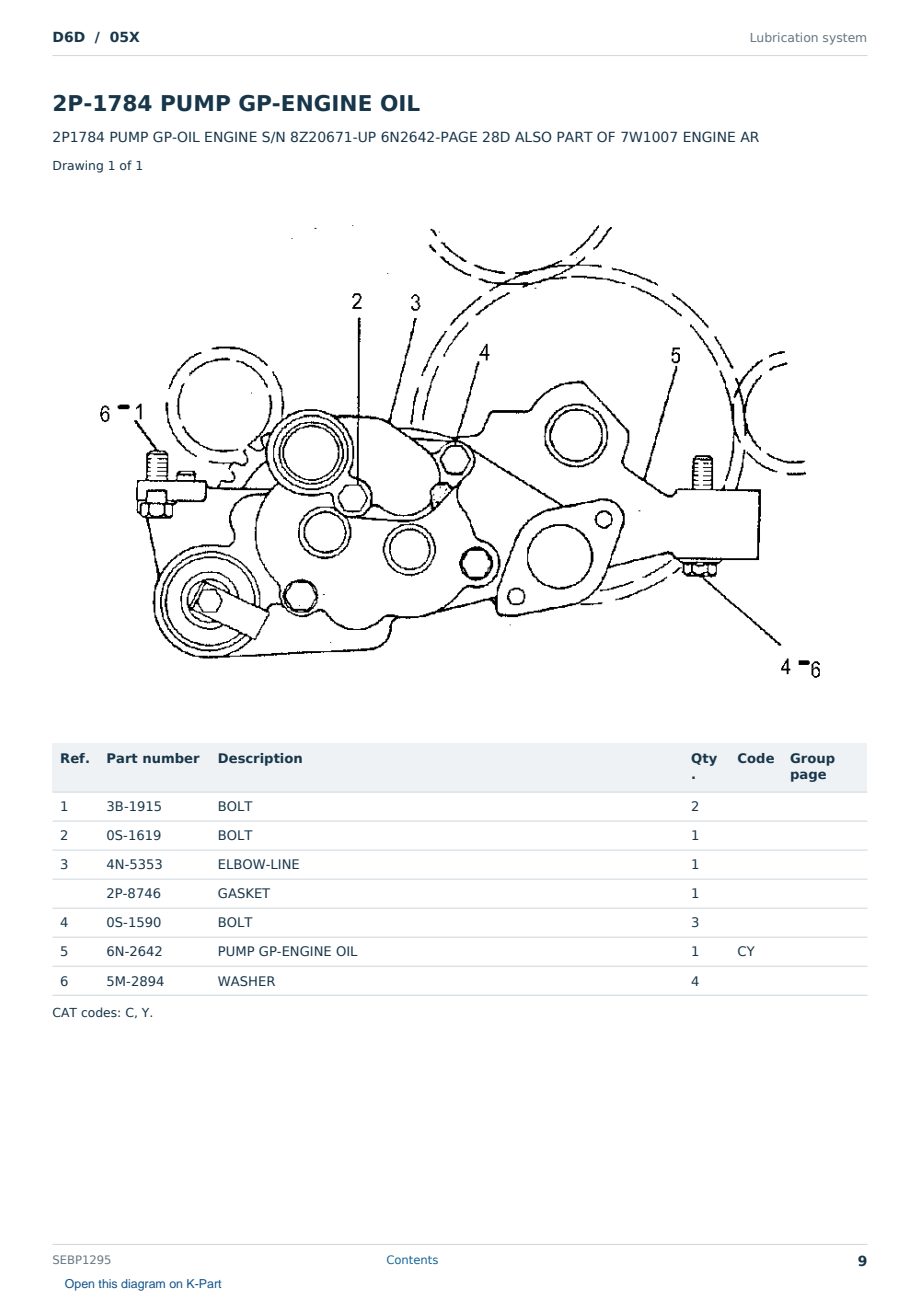 Caterpillar D6D S/N 05X Partsbook SEBP1295 (English) - sample page 9 of 10 Caterpillar D6D S/N 05X Partsbook SEBP1295 (English) - sample page 9 of 10