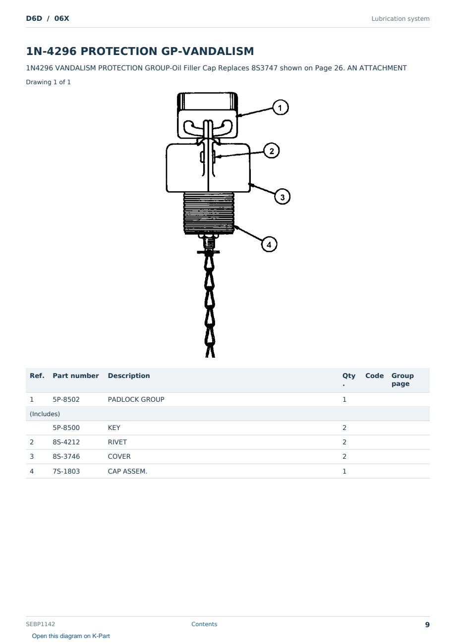 Caterpillar D6D S/N 06X Partsbook SEBP1142 (English) - sample page 9 of 10 Caterpillar D6D S/N 06X Partsbook SEBP1142 (English) - sample page 9 of 10