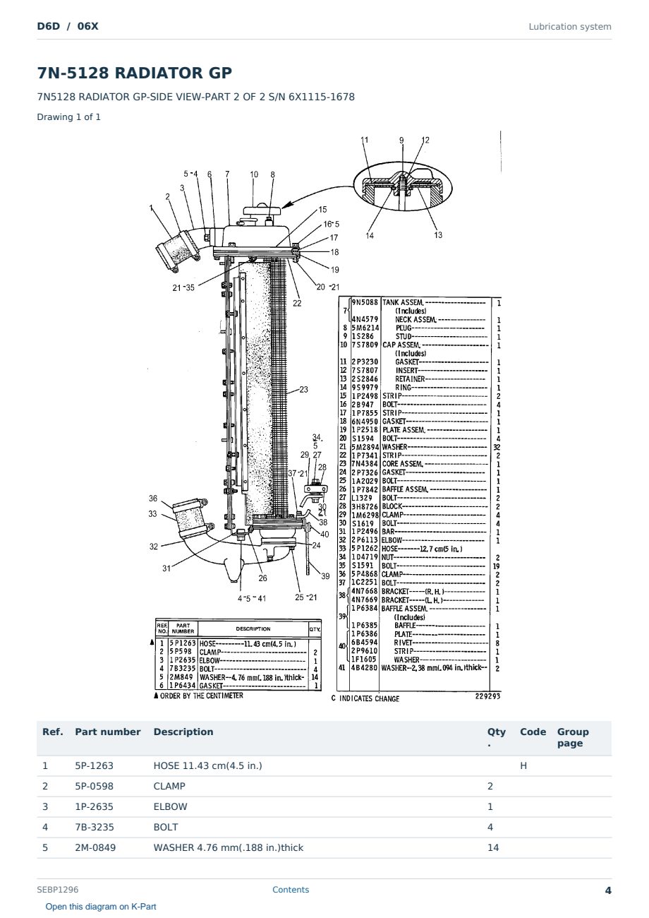 Caterpillar D6D S/N 06X Partsbook SEBP1296 (English) - sample page 4 of 10 Caterpillar D6D S/N 06X Partsbook SEBP1296 (English) - sample page 4 of 10
