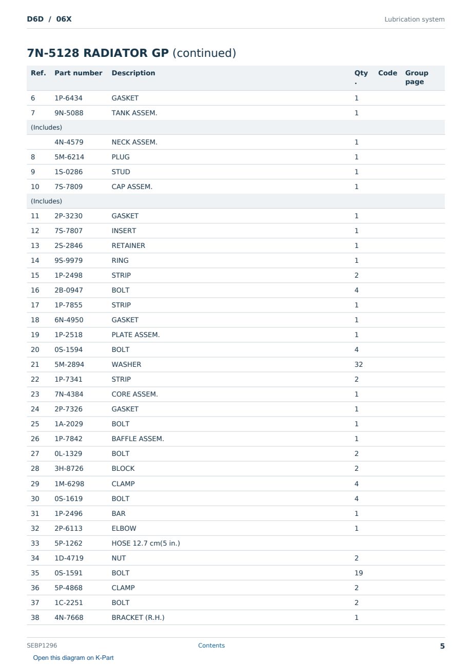 Caterpillar D6D S/N 06X Partsbook SEBP1296 (English) - sample page 5 of 10 Caterpillar D6D S/N 06X Partsbook SEBP1296 (English) - sample page 5 of 10