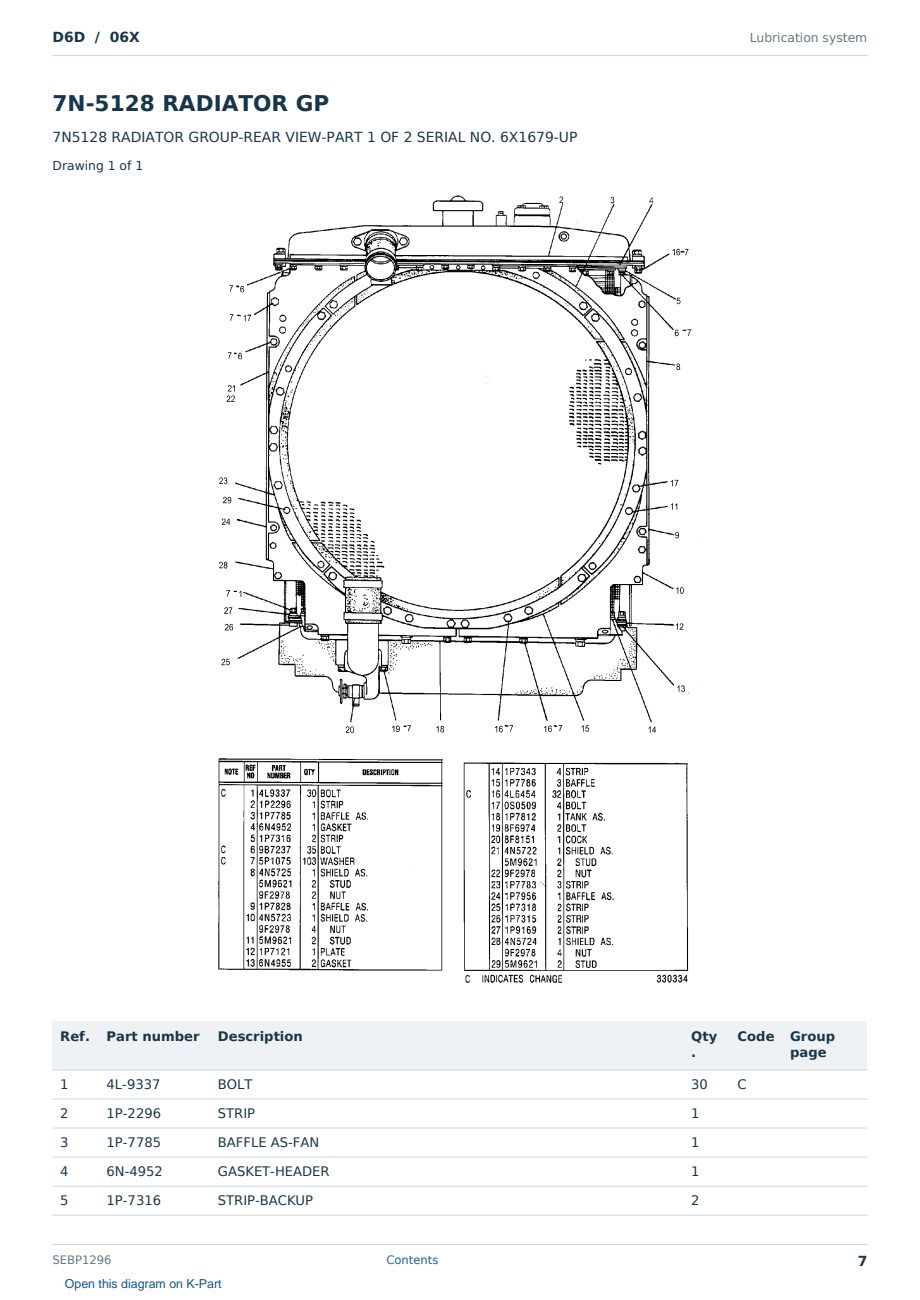 Caterpillar D6D S/N 06X Partsbook SEBP1296 (English) - sample page 7 of 10 Caterpillar D6D S/N 06X Partsbook SEBP1296 (English) - sample page 7 of 10