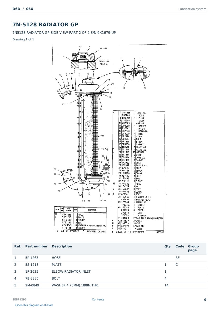 Caterpillar D6D S/N 06X Partsbook SEBP1296 (English) - sample page 9 of 10 Caterpillar D6D S/N 06X Partsbook SEBP1296 (English) - sample page 9 of 10