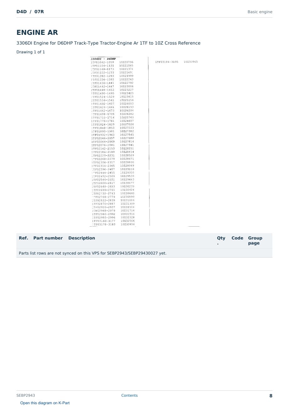 Caterpillar D4D S/N 07R Partsbook SEBP2943 (English) - sample page 8 of 10 Caterpillar D4D S/N 07R Partsbook SEBP2943 (English) - sample page 8 of 10