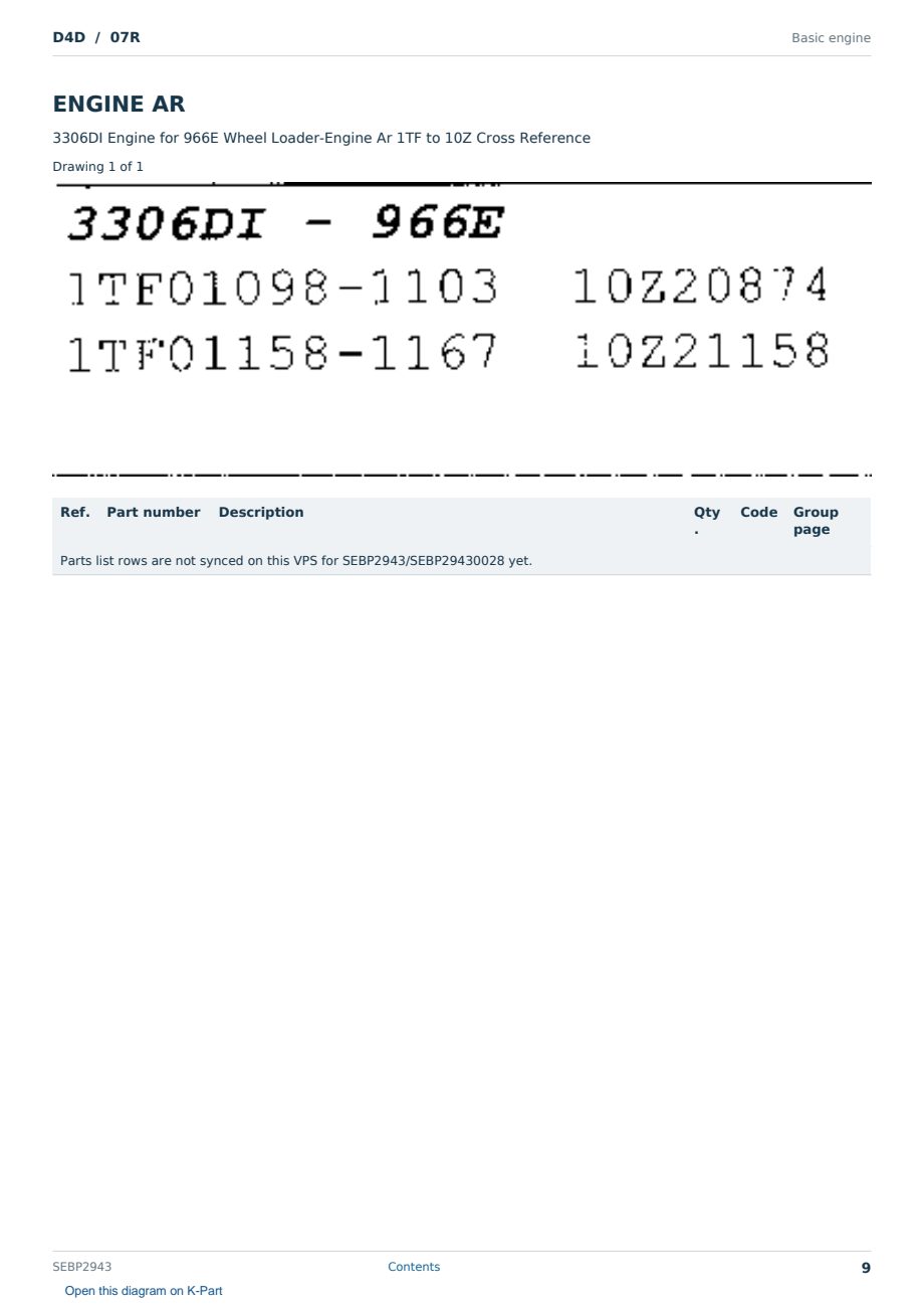 Caterpillar D4D S/N 07R Partsbook SEBP2943 (English) - sample page 9 of 10 Caterpillar D4D S/N 07R Partsbook SEBP2943 (English) - sample page 9 of 10