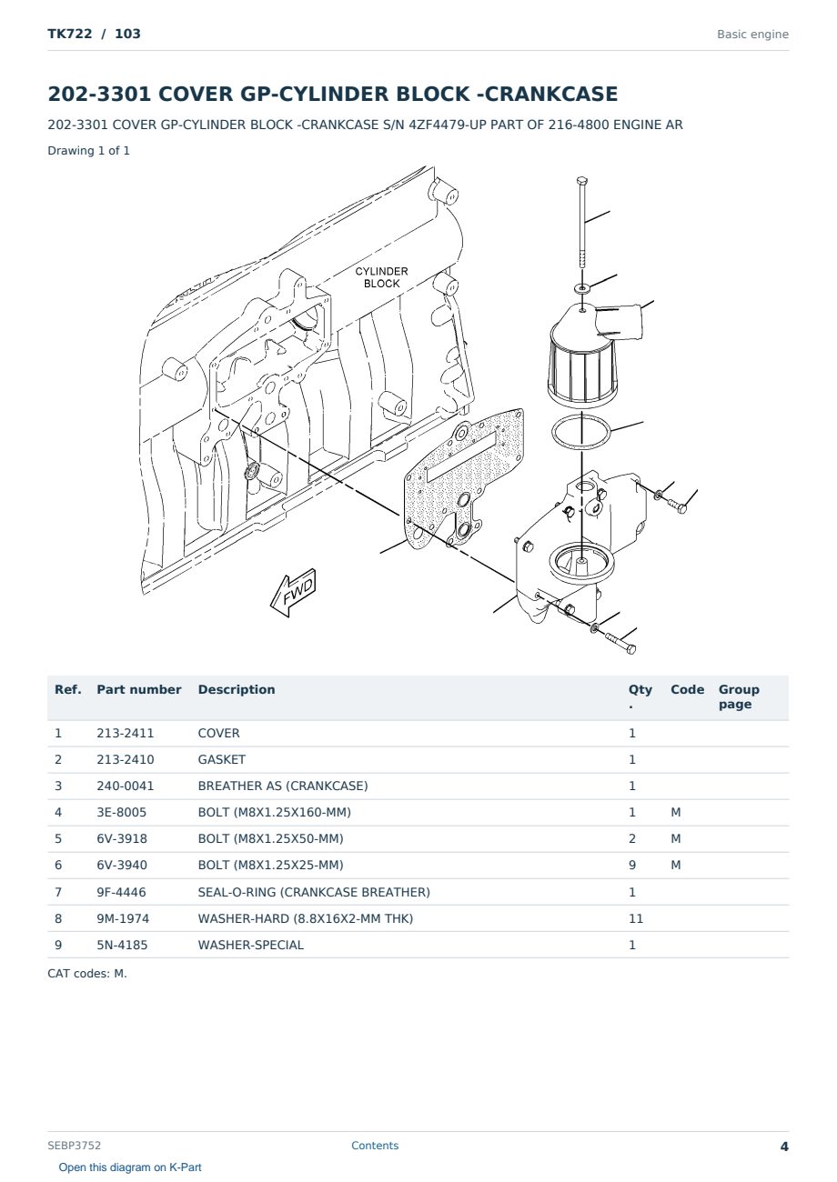 Caterpillar TK722 S/N 103 Partsbook SEBP3752 (English) - sample page 4 of 10 Caterpillar TK722 S/N 103 Partsbook SEBP3752 (English) - sample page 4 of 10