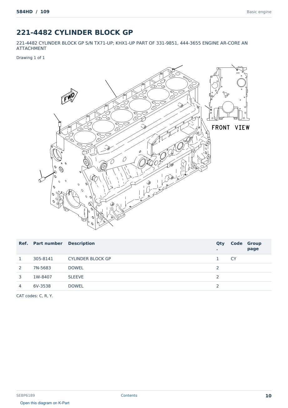 Caterpillar 584HD S/N 109 Partsbook SEBP6189 (English) - sample page 10 of 10 Caterpillar 584HD S/N 109 Partsbook SEBP6189 (English) - sample page 10 of 10