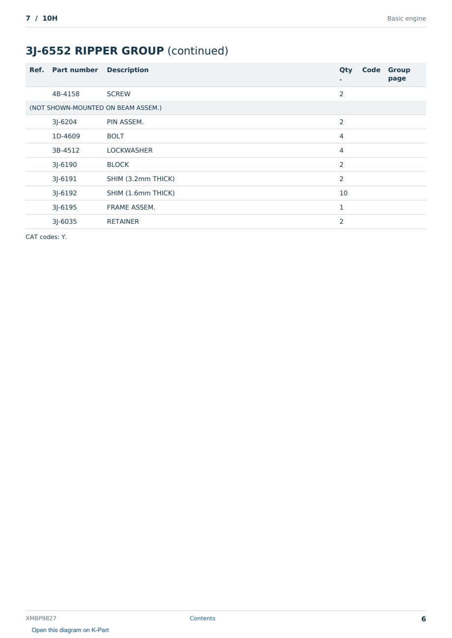 Caterpillar 7 S/N 10H Partsbook XMBP9827 (English) - sample page 6 of 10 Caterpillar 7 S/N 10H Partsbook XMBP9827 (English) - sample page 6 of 10
