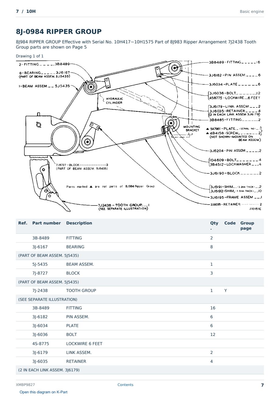 Caterpillar 7 S/N 10H Partsbook XMBP9827 (English) - sample page 7 of 10 Caterpillar 7 S/N 10H Partsbook XMBP9827 (English) - sample page 7 of 10