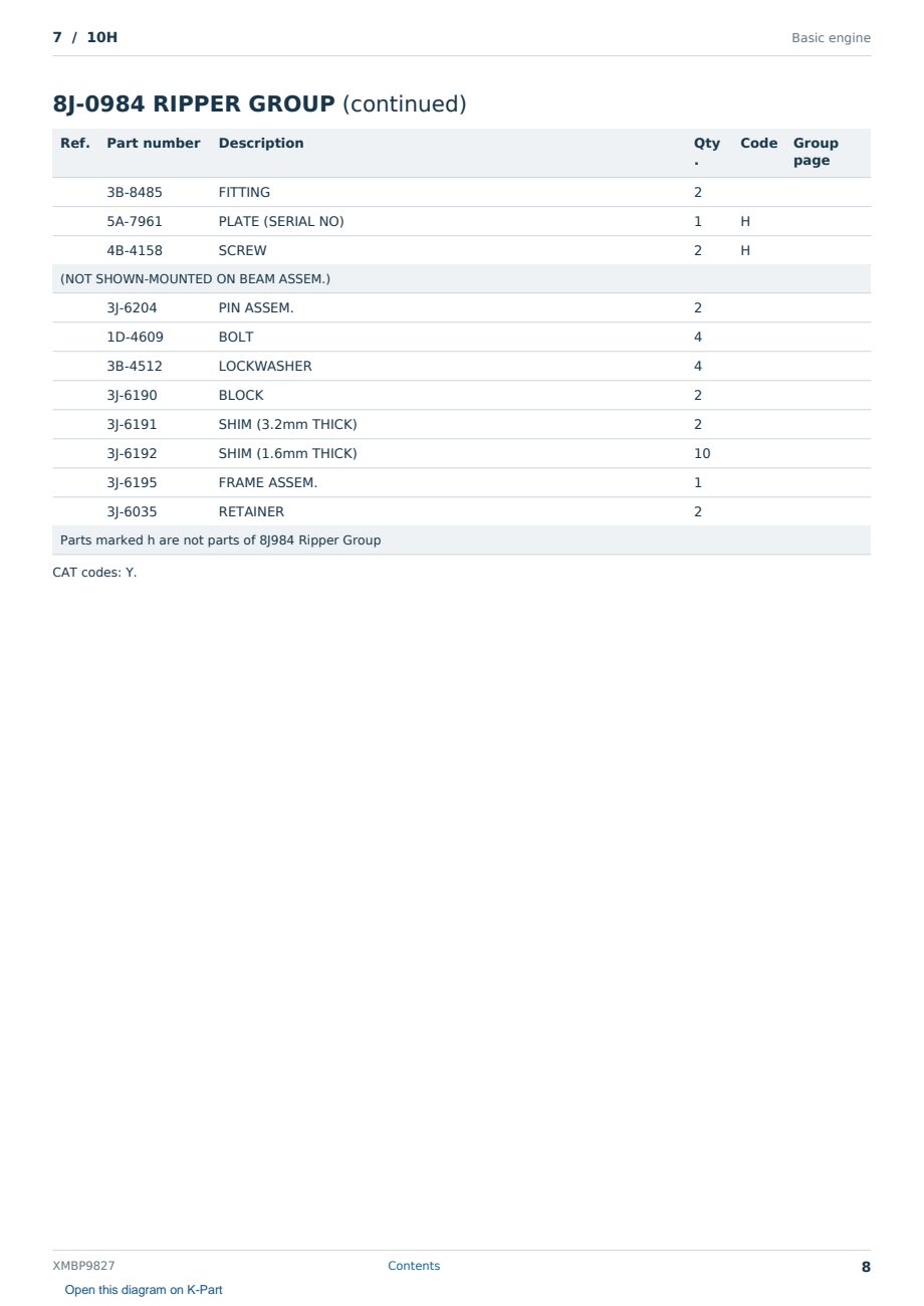Caterpillar 7 S/N 10H Partsbook XMBP9827 (English) - sample page 8 of 10 Caterpillar 7 S/N 10H Partsbook XMBP9827 (English) - sample page 8 of 10