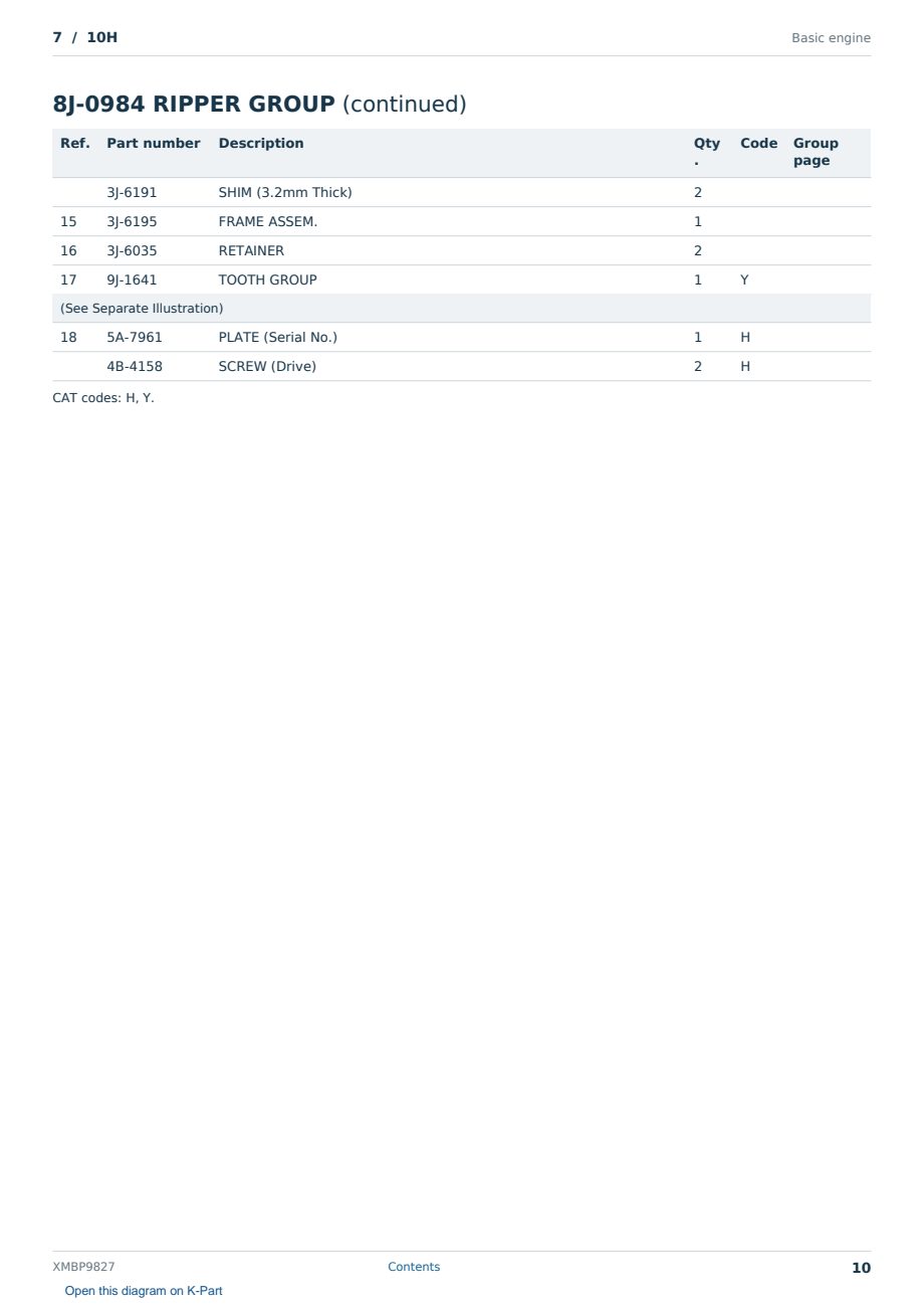 Caterpillar 7 S/N 10H Partsbook XMBP9827 (English) - sample page 10 of 10 Caterpillar 7 S/N 10H Partsbook XMBP9827 (English) - sample page 10 of 10