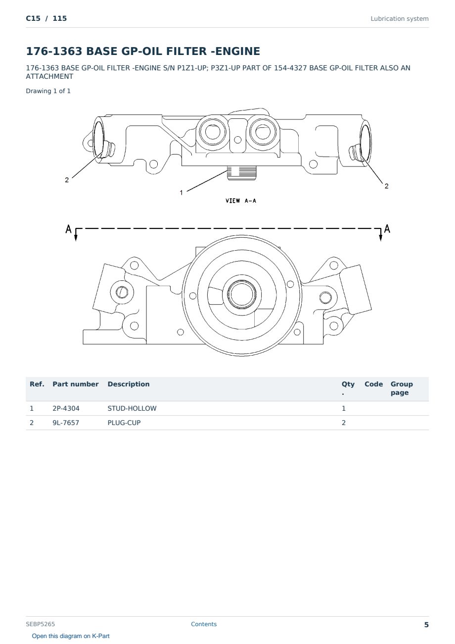 Caterpillar C15 S/N 115 Partsbook SEBP5265 (English) - sample page 5 of 10 Caterpillar C15 S/N 115 Partsbook SEBP5265 (English) - sample page 5 of 10