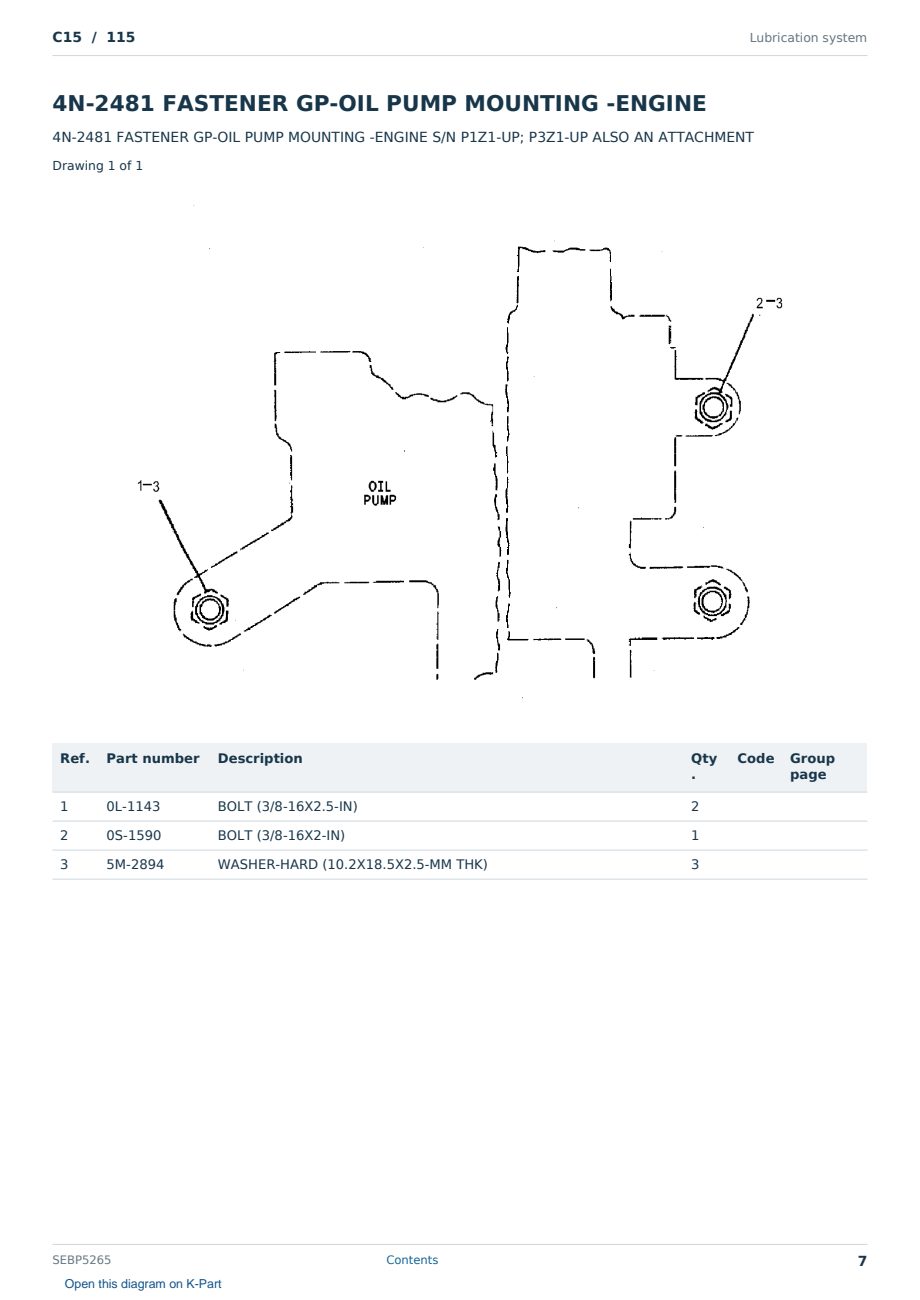 Caterpillar C15 S/N 115 Partsbook SEBP5265 (English) - sample page 7 of 10 Caterpillar C15 S/N 115 Partsbook SEBP5265 (English) - sample page 7 of 10