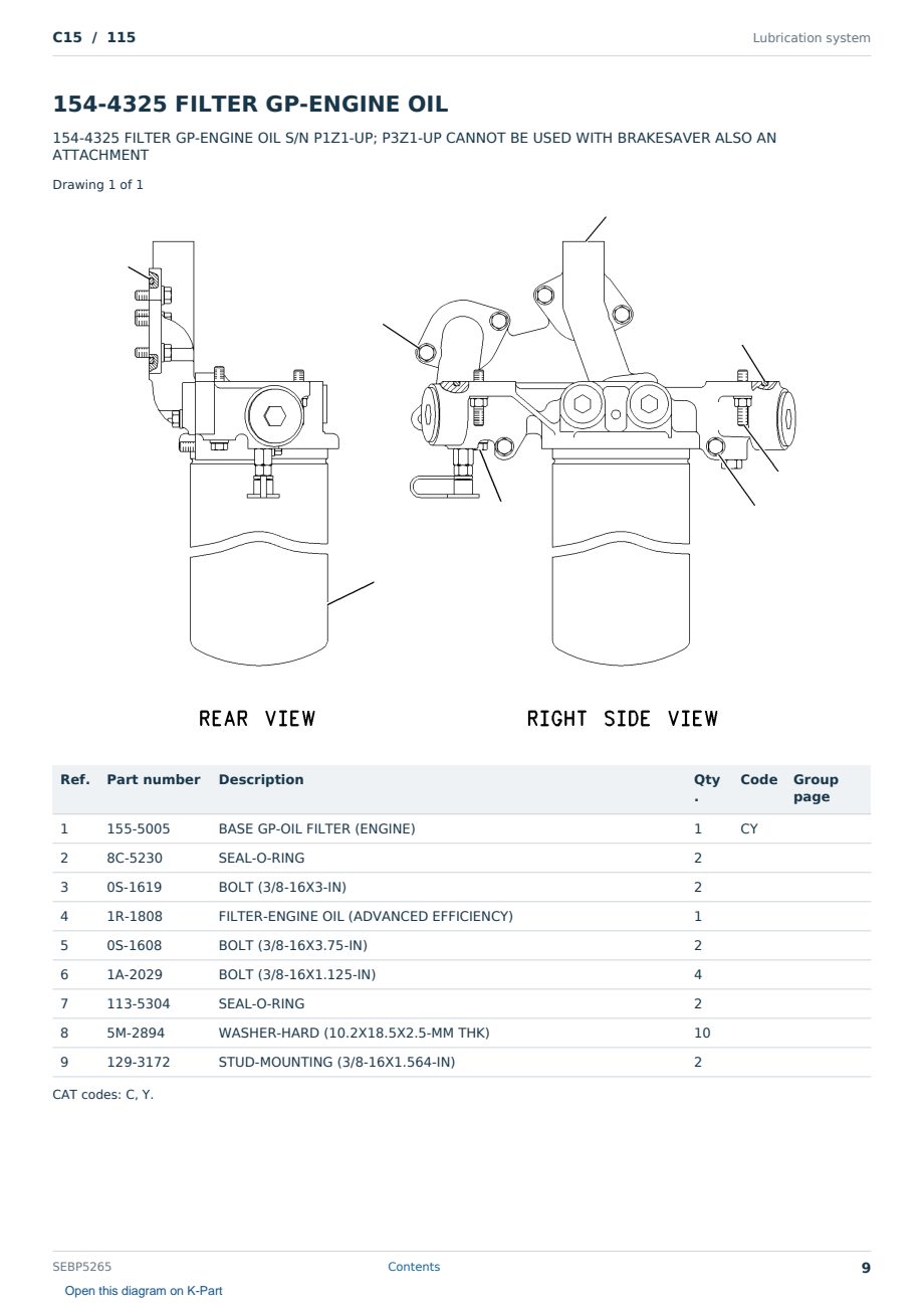 Caterpillar C15 S/N 115 Partsbook SEBP5265 (English) - sample page 9 of 10 Caterpillar C15 S/N 115 Partsbook SEBP5265 (English) - sample page 9 of 10