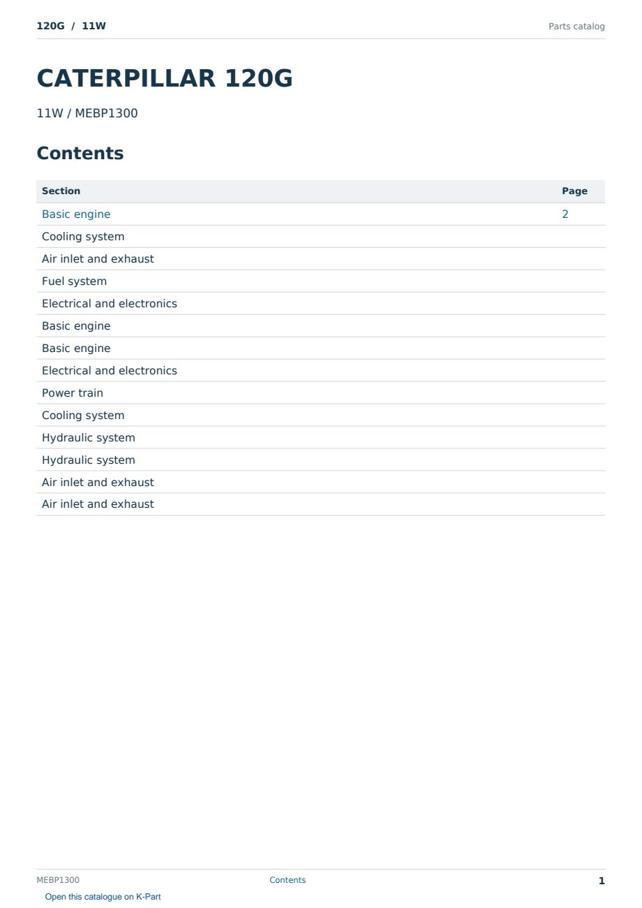 Caterpillar 120G S/N 11W Partsbook MEBP1300 (English) - sample page 1 of 10 Caterpillar 120G S/N 11W Partsbook MEBP1300 (English) - sample page 1 of 10