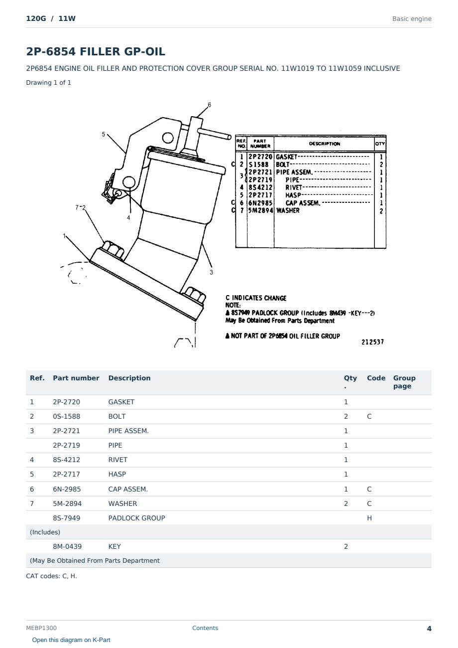 Caterpillar 120G S/N 11W Partsbook MEBP1300 (English) - sample page 4 of 10 Caterpillar 120G S/N 11W Partsbook MEBP1300 (English) - sample page 4 of 10