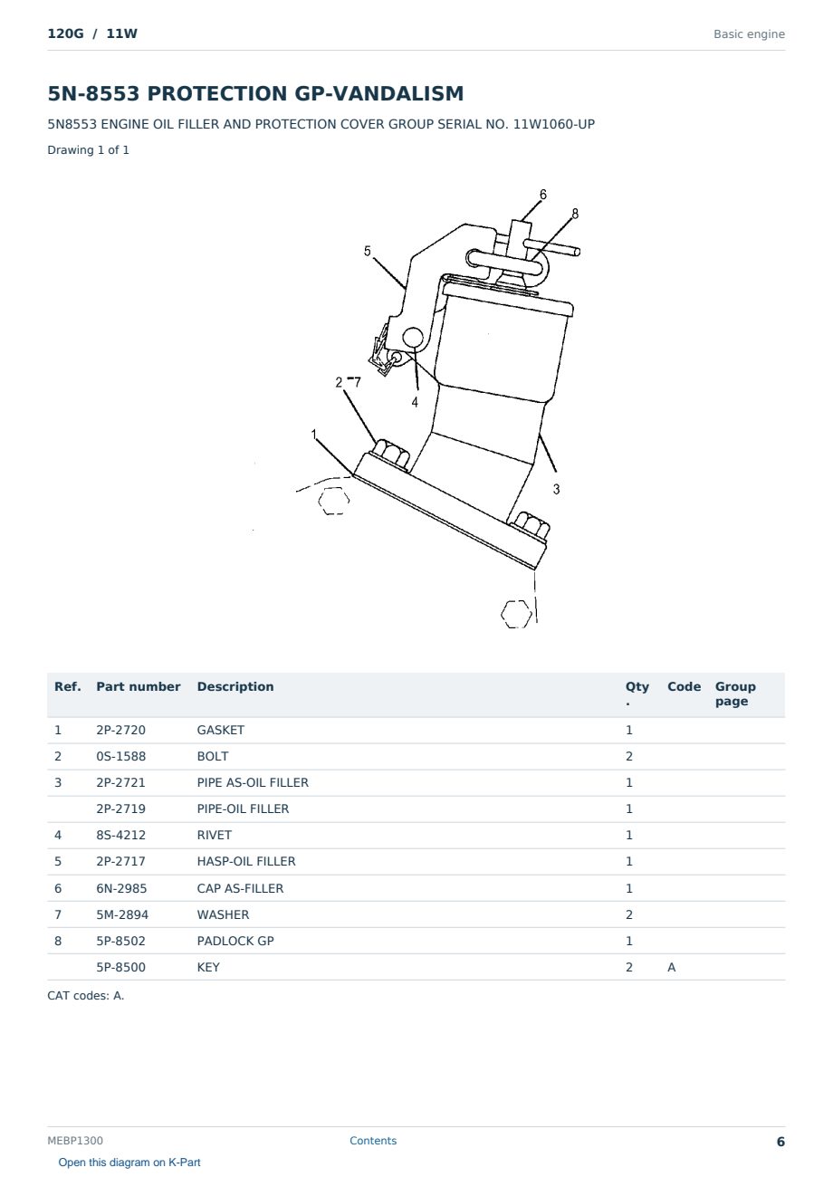 Caterpillar 120G S/N 11W Partsbook MEBP1300 (English) - sample page 6 of 10 Caterpillar 120G S/N 11W Partsbook MEBP1300 (English) - sample page 6 of 10