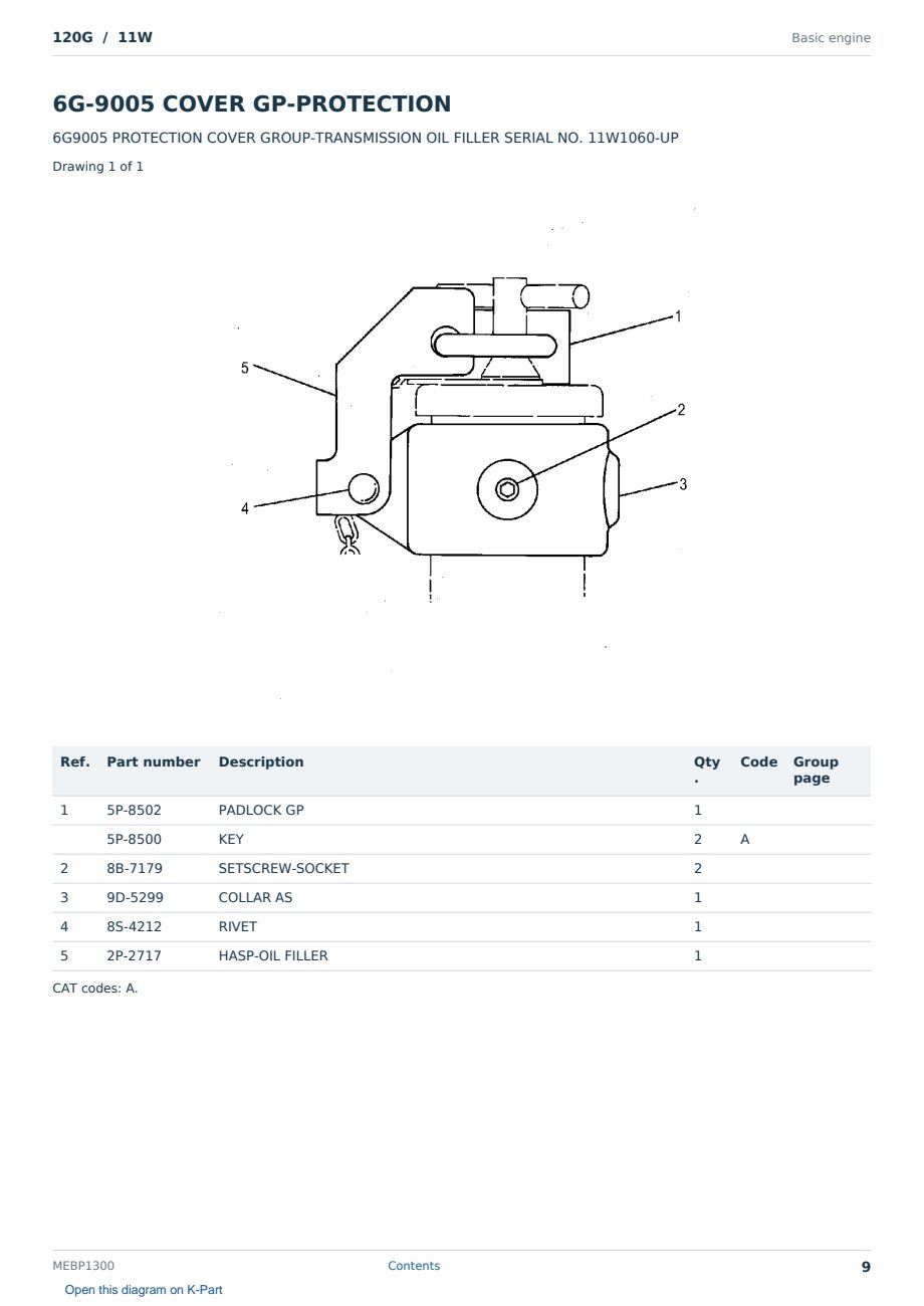 Caterpillar 120G S/N 11W Partsbook MEBP1300 (English) - sample page 9 of 10 Caterpillar 120G S/N 11W Partsbook MEBP1300 (English) - sample page 9 of 10
