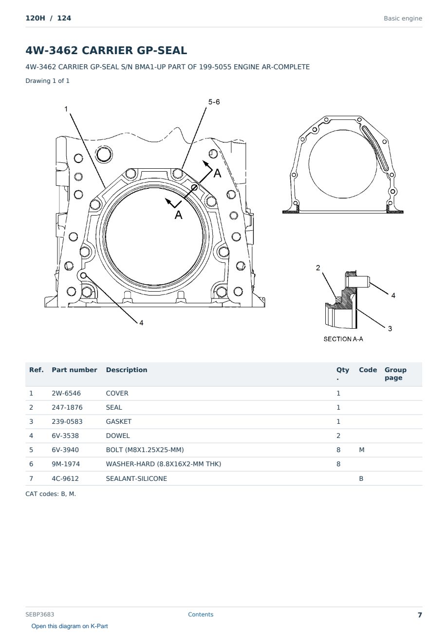 Caterpillar 120H S/N 124 Partsbook SEBP3683 (English) - sample page 7 of 10 Caterpillar 120H S/N 124 Partsbook SEBP3683 (English) - sample page 7 of 10