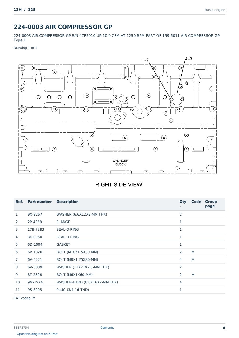 Caterpillar 12H S/N 125 Partsbook SEBP3754 (English) - sample page 4 of 10 Caterpillar 12H S/N 125 Partsbook SEBP3754 (English) - sample page 4 of 10