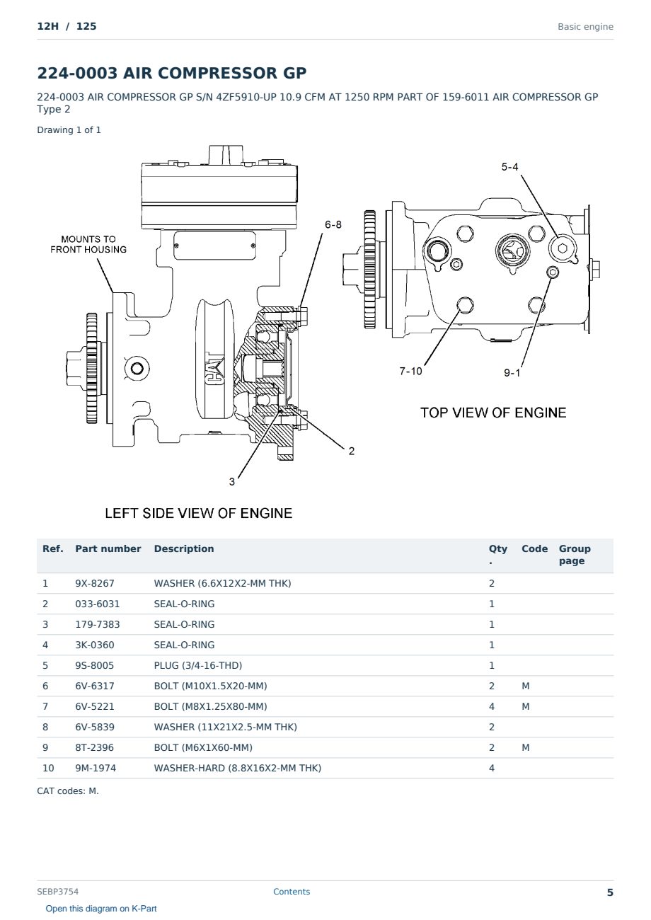 Caterpillar 12H S/N 125 Partsbook SEBP3754 (English) - sample page 5 of 10 Caterpillar 12H S/N 125 Partsbook SEBP3754 (English) - sample page 5 of 10