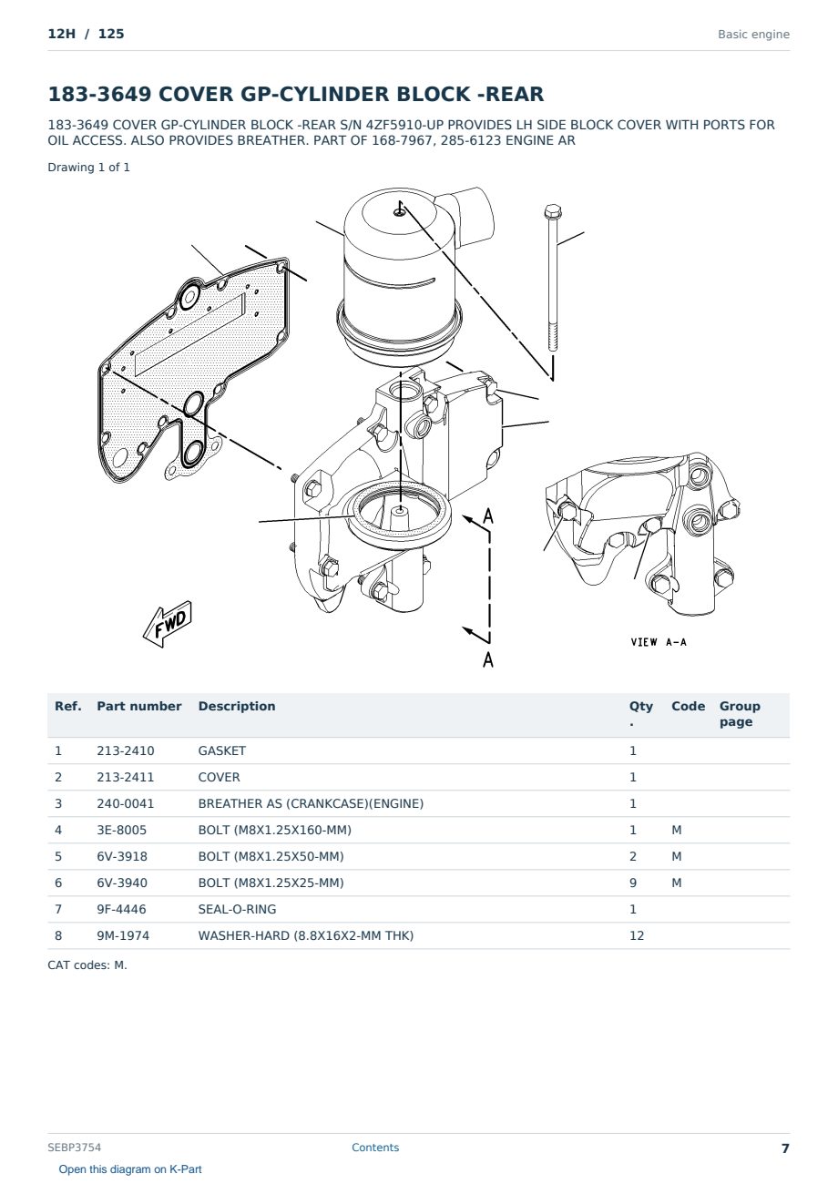 Caterpillar 12H S/N 125 Partsbook SEBP3754 (English) - sample page 7 of 10 Caterpillar 12H S/N 125 Partsbook SEBP3754 (English) - sample page 7 of 10