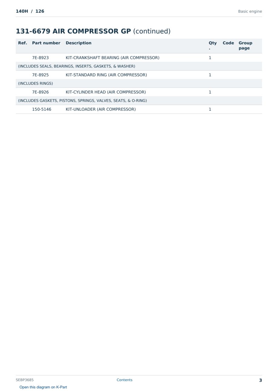 Caterpillar 140H S/N 126 Partsbook SEBP3685 (English) - sample page 3 of 10 Caterpillar 140H S/N 126 Partsbook SEBP3685 (English) - sample page 3 of 10