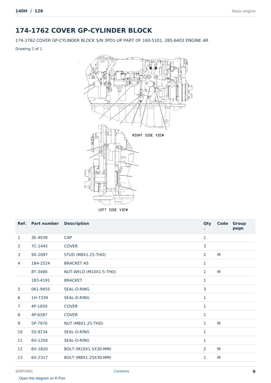 Caterpillar 140H S/N 126 Partsbook SEBP3685 (English) - sample page 9 of 10 Caterpillar 140H S/N 126 Partsbook SEBP3685 (English) - sample page 9 of 10