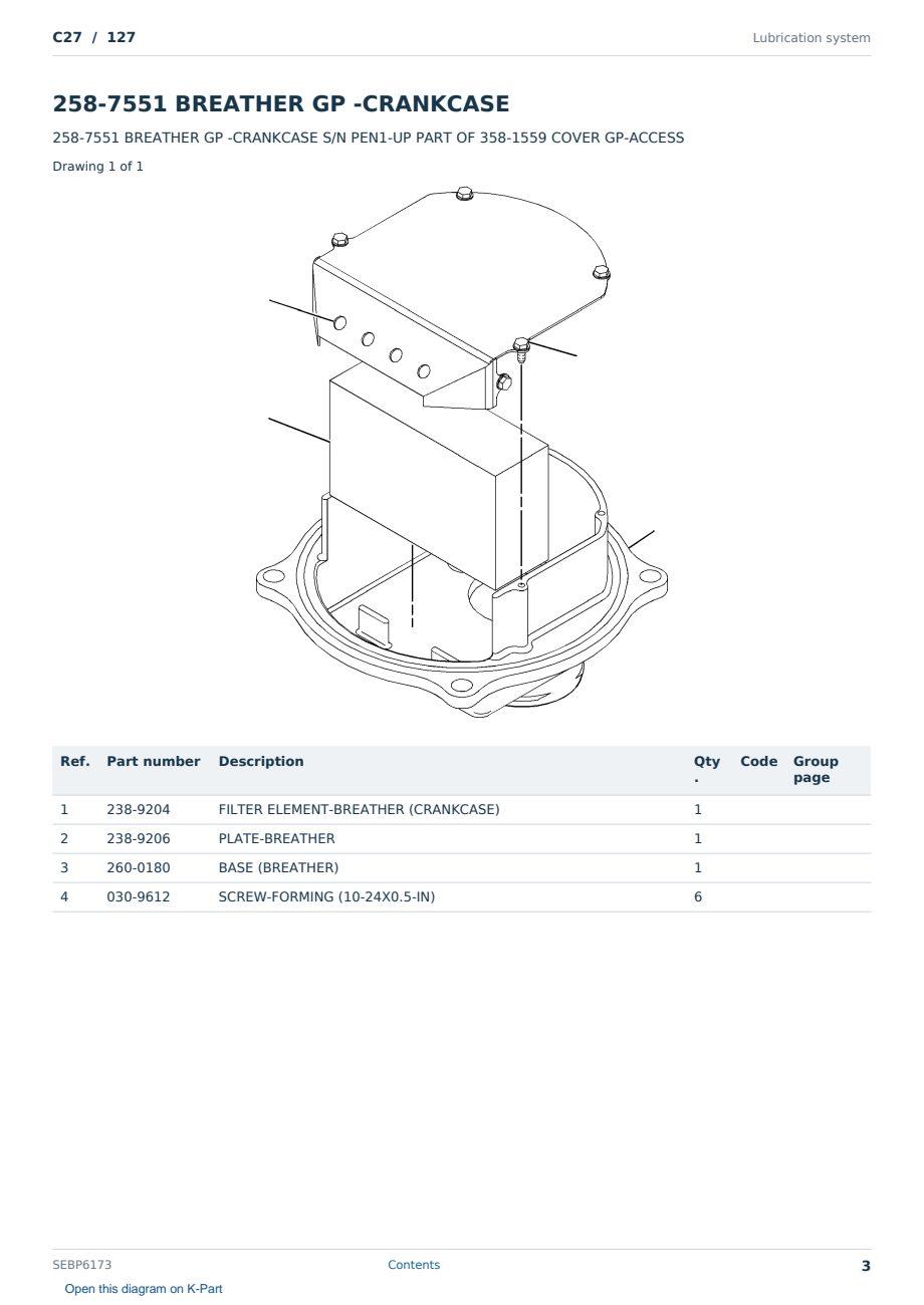 Caterpillar C27 S/N 127 Partsbook SEBP6173 (English) - sample page 3 of 10 Caterpillar C27 S/N 127 Partsbook SEBP6173 (English) - sample page 3 of 10
