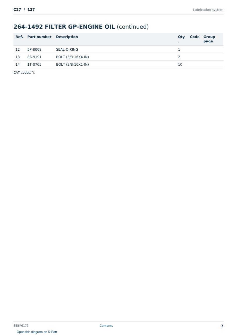 Caterpillar C27 S/N 127 Partsbook SEBP6173 (English) - sample page 7 of 10 Caterpillar C27 S/N 127 Partsbook SEBP6173 (English) - sample page 7 of 10