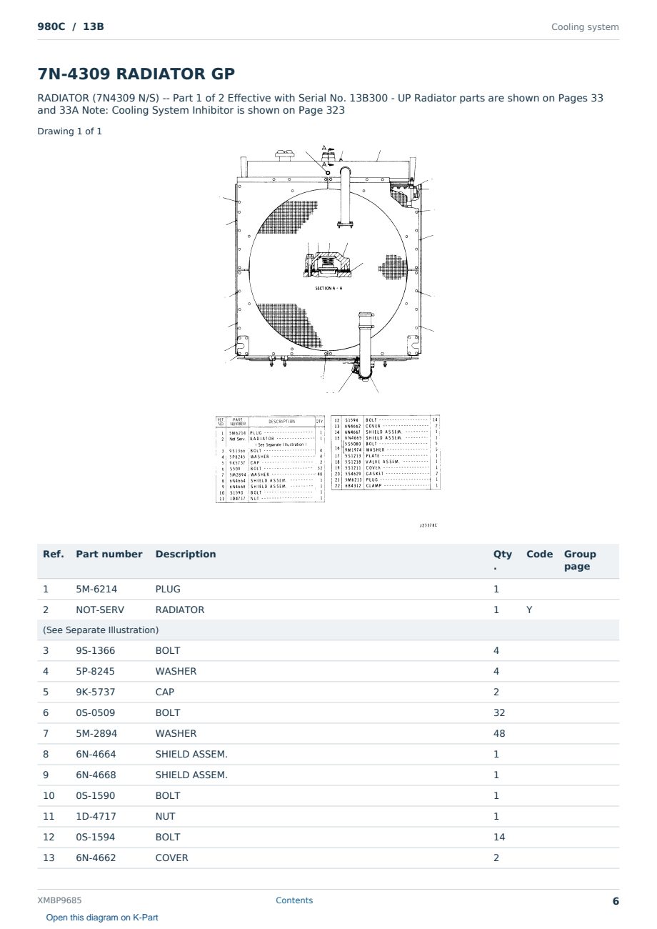 Caterpillar 980C S/N 13B Partsbook XMBP9685 (English) - sample page 6 of 10 Caterpillar 980C S/N 13B Partsbook XMBP9685 (English) - sample page 6 of 10